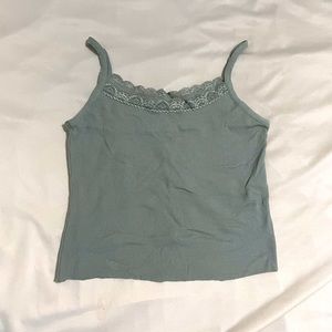 Sage Green Lace Trim Tank Top